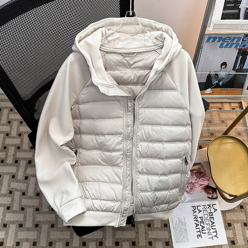 插肩90白鸭绒双拼接轻薄连帽羽绒服国潮冬季情侣宽松保暖拉链外套