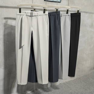 裤 直筒痞帅青少年宽松百搭休闲西装 子 轻熟风腰带垂坠感小西裤 男装