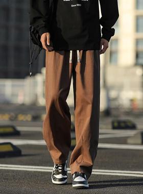 纯棉松紧腰抽绳工装裤男生春秋季cityboy复古直筒休闲裤宽松百搭