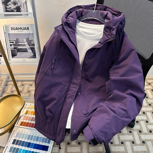 机能防风连帽冲锋衣棉衣男女冬季宽松休闲百搭棉服工装外套ins潮