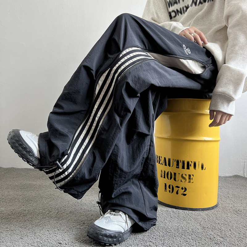 美式降落伞兵工装裤男2025夏季薄款褶皱速干三条杠户外登山冲锋裤