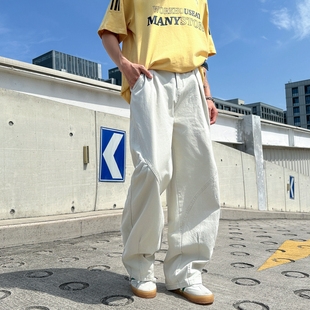 高街寬松直筒闊腿水洗長褲 日系休閑彎刀解構(gòu)工裝 牛仔褲 男生春夏季
