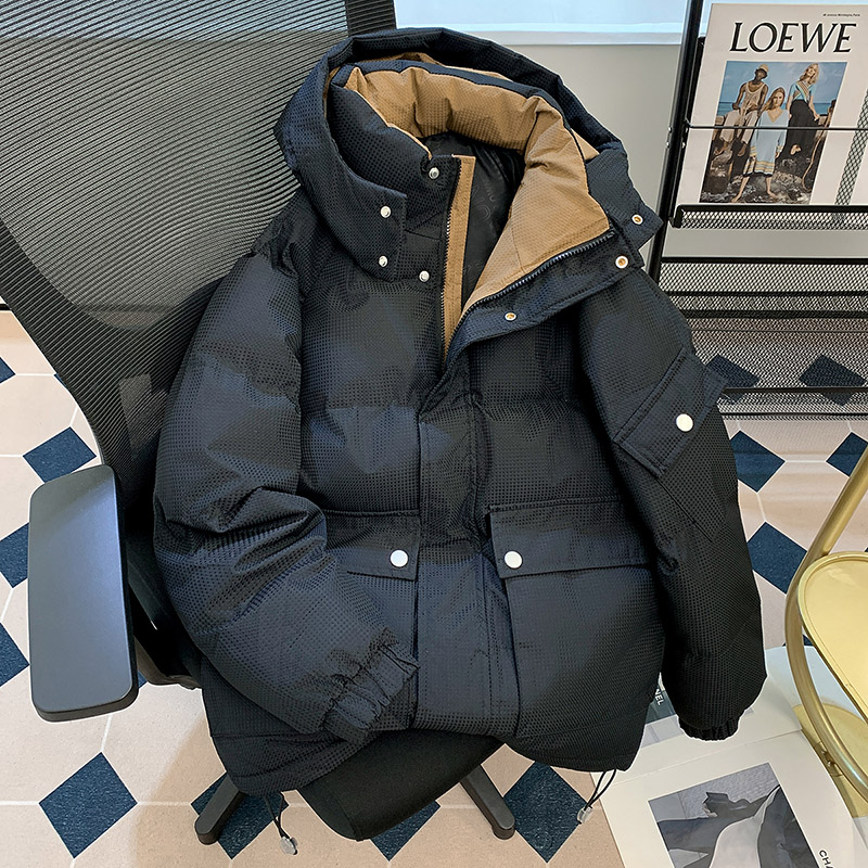 工装连帽羽绒面包服棉衣男生冬季加厚冲锋衣棉袄潮流短款棉服外套