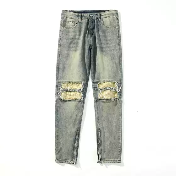 Men's Distressed Washed Denim Jeans Baggy Straight Leg Streetwear Y2K Wide Leg Drawstring Pants