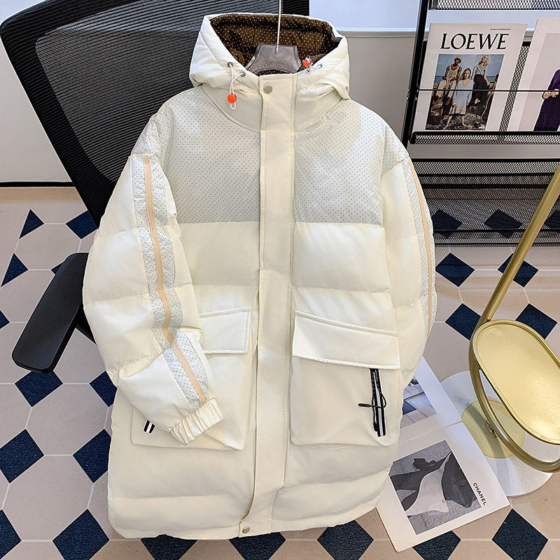 拼接中长大口袋棉衣男女款加厚防风保暖外套冬季潮牌连帽羽绒棉服