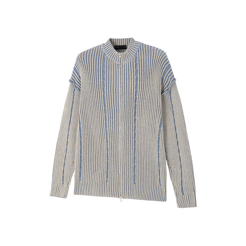 重磅双拉链拼色开衫毛衣男女简约立领麻花针织毛衫内搭bf保暖线衣