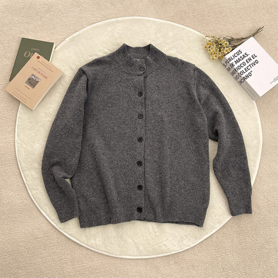美式立领灰色针织开衫外套男装2025冬季老钱风休闲长袖毛衣高级感