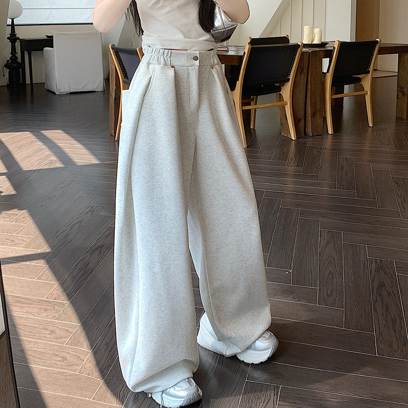 休闲松紧腰抽绳运动卫裤男女中性微喇阔腿早秋显瘦直筒拖地长裤