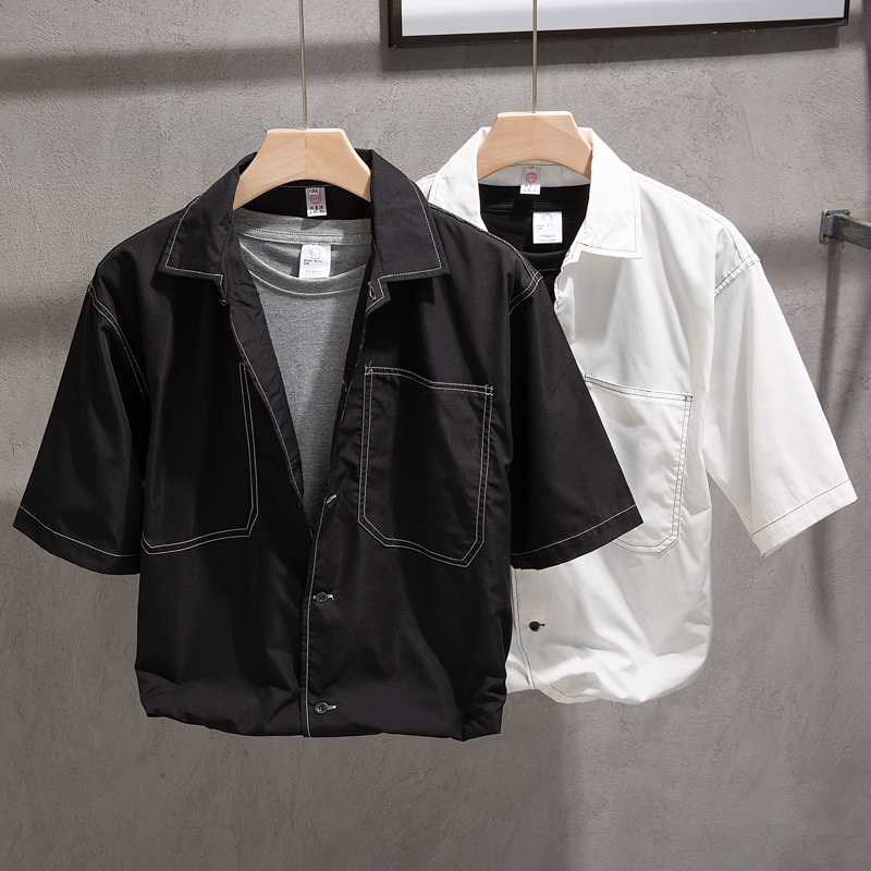 薄款港风ins五分袖衬衫