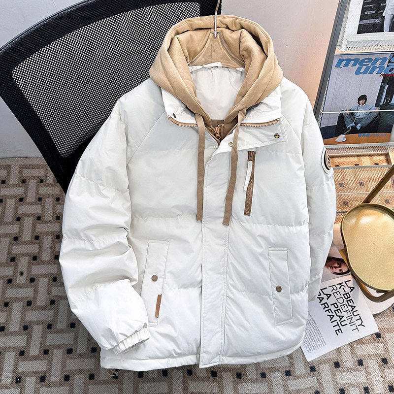 多巴胺假两件连帽羽绒棉衣男女款2025冬季加绒加厚面包服防寒棉袄