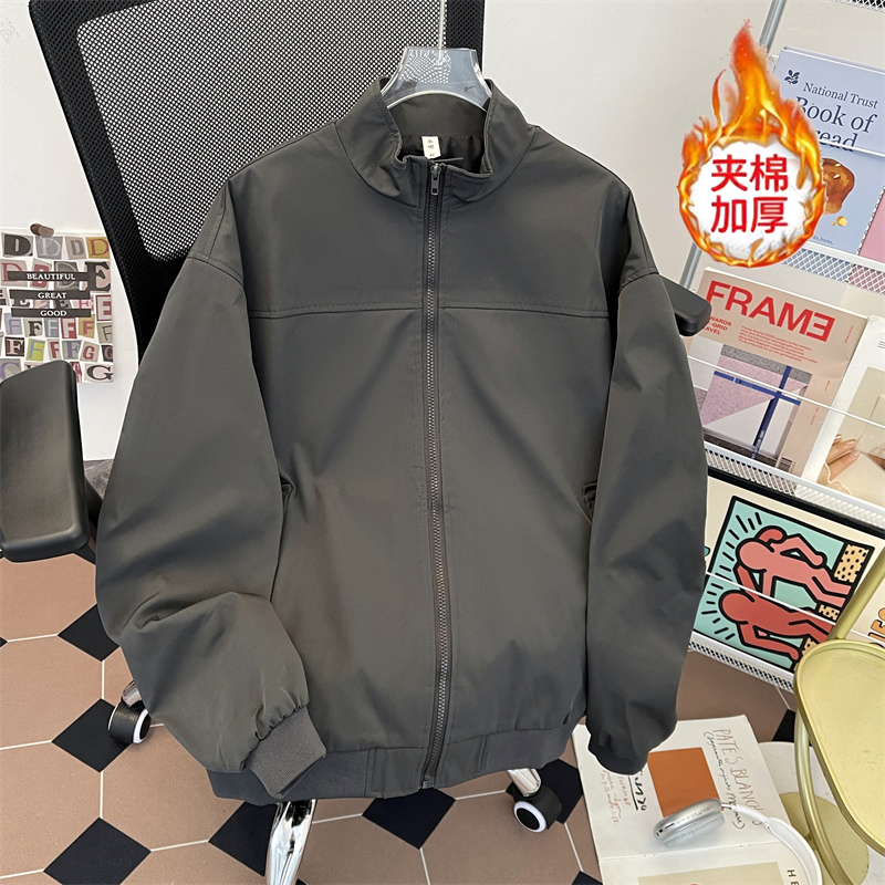 2025冬季夹棉加厚立领棉服外套男款美式宽松保暖飞行员夹克机能风