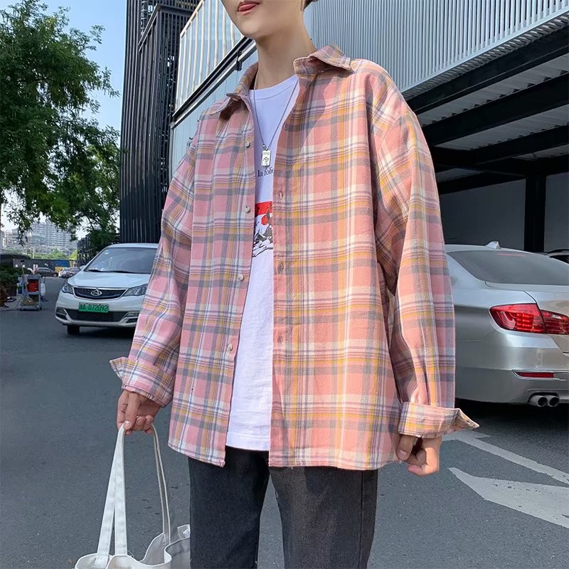 日系很仙的格子翻领衬衫