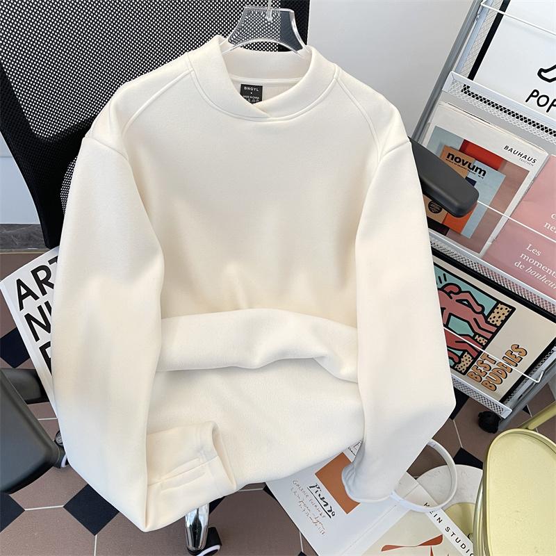 圆领加绒长袖T恤打底衫男女卫衣基础款保暖内搭加厚纯色体恤上衣