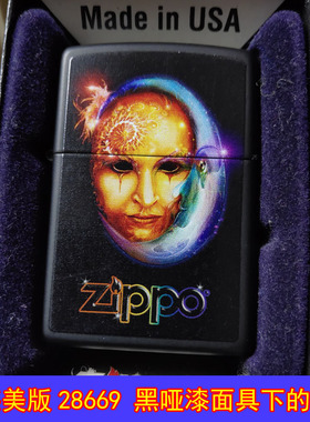 原装正品Zippo芝宝13年正版收藏28669黑哑漆威尼斯面具少女打火机