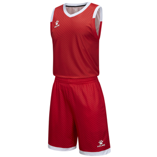 卡尔美男子篮球服套装可印制总决赛队服透气吸汗时尚中国红色球衣