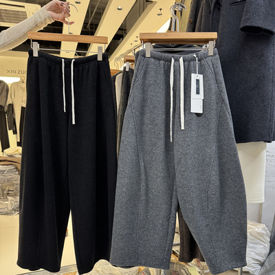 XZ8371加绒韩版简约高腰抽绳阔腿裤女2025冬百搭垂感显瘦休闲长裤