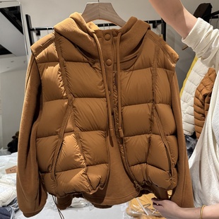 韩系两件套90白鸭绒羽绒服马甲外套+加绒连帽卫衣简约保暖套装女