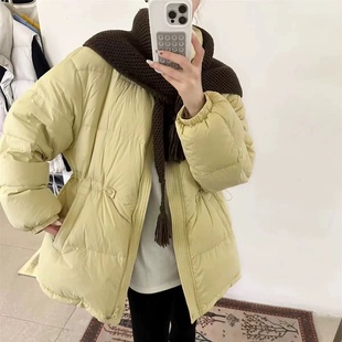 韩版立领针织披肩中长款羽绒服女加厚保暖白鸭绒外套2025冬季8078