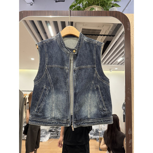 63YM5287复古立领拉链牛仔马甲女