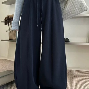 长裤 宽松显瘦休闲阔腿2025冬季 66365 女高腰抽绳卫裤 3R3加绒弯刀裤