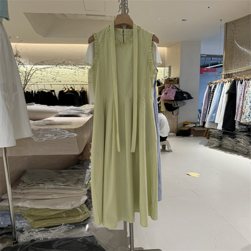 韩系2025夏季荷叶边连衣裙女茶歇法式桔梗森系气质高级感绑带长裙