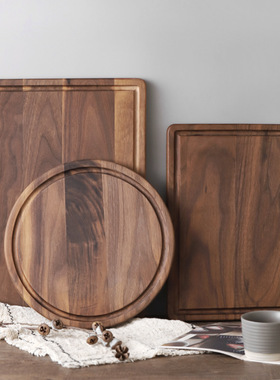黑胡桃木砧板 带凹槽牛排披萨原木切菜板 无漆实木隔热摆盘餐具