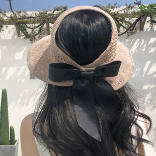 草帽子女夏天韩版 防晒空顶遮阳帽沙滩出游渔夫防紫外线遮脸太阳帽
