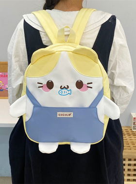 吉吉向上原创书包女生可爱背带裤吃鱼小猫设计感卡通学生双肩包