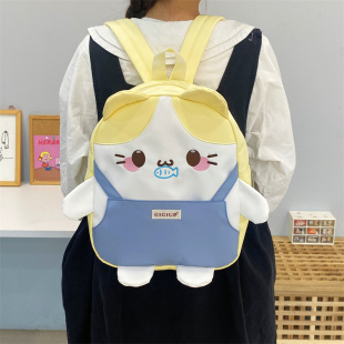 吉吉向上原创书包女生可爱背带裤 吃鱼小猫设计感卡通学生双肩包