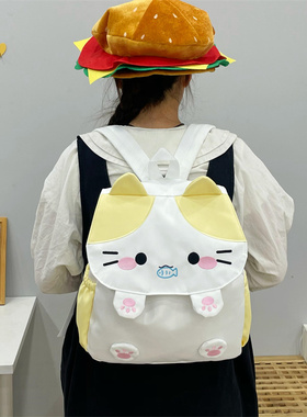 吉吉向上原创可爱棉花小猫双肩包大容量刺绣精致百搭甜妹书包