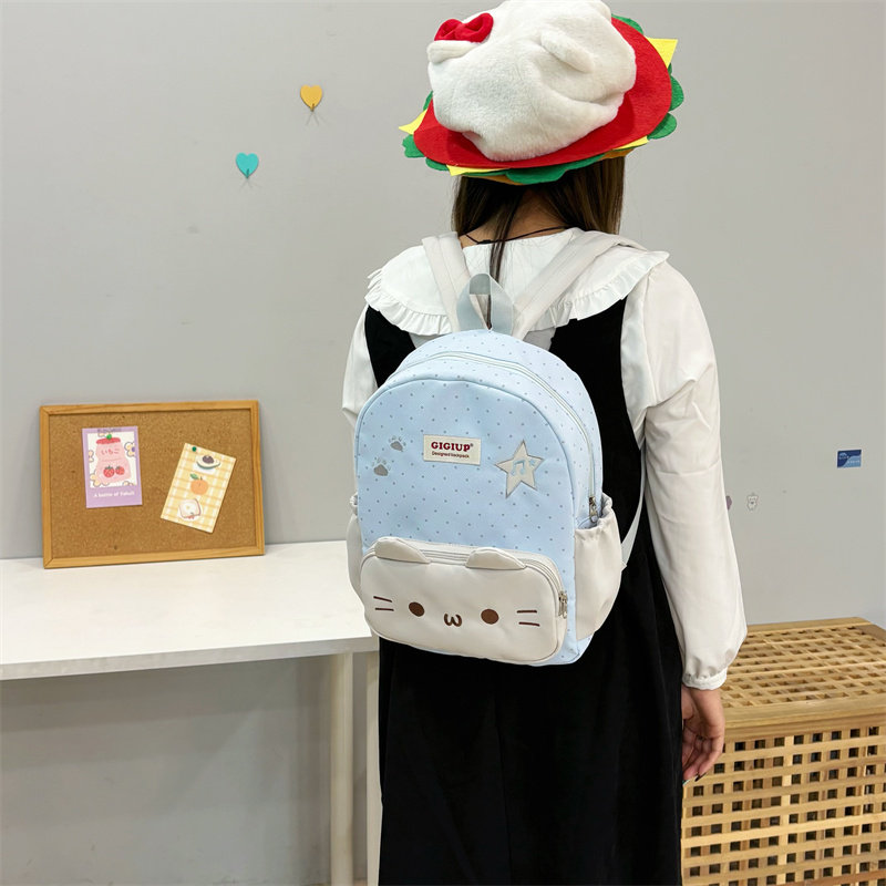 吉吉向上原创正品波点星星蓝色音符猫双肩包大容量学生书包