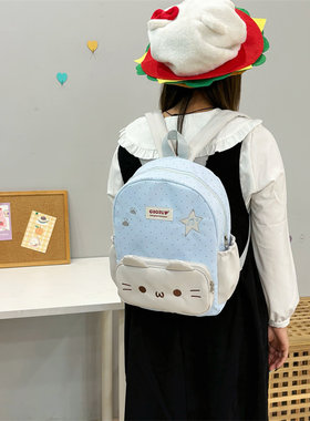 吉吉向上原创正品波点星星蓝色音符猫双肩包大容量学生书包