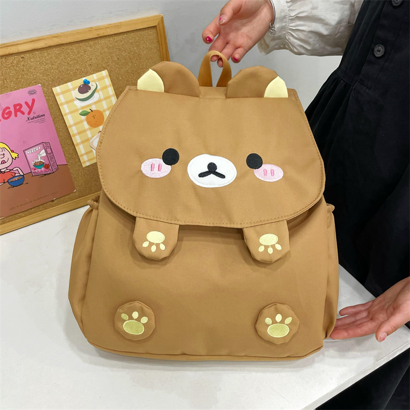 吉吉向上原创日系可爱布款棕色小熊刺绣背包制服包双肩书包