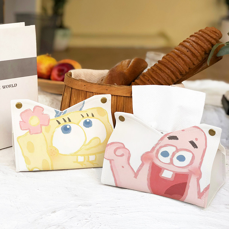 海绵宝宝抽纸盒家用客厅宿舍办公桌面派大星收纳卷纸巾盒车载纸抽