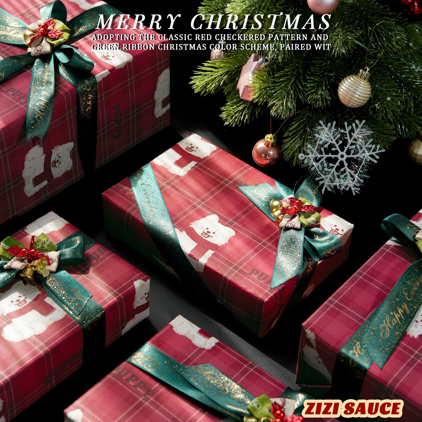 圣诞节日打包礼物盒包装纸高级感