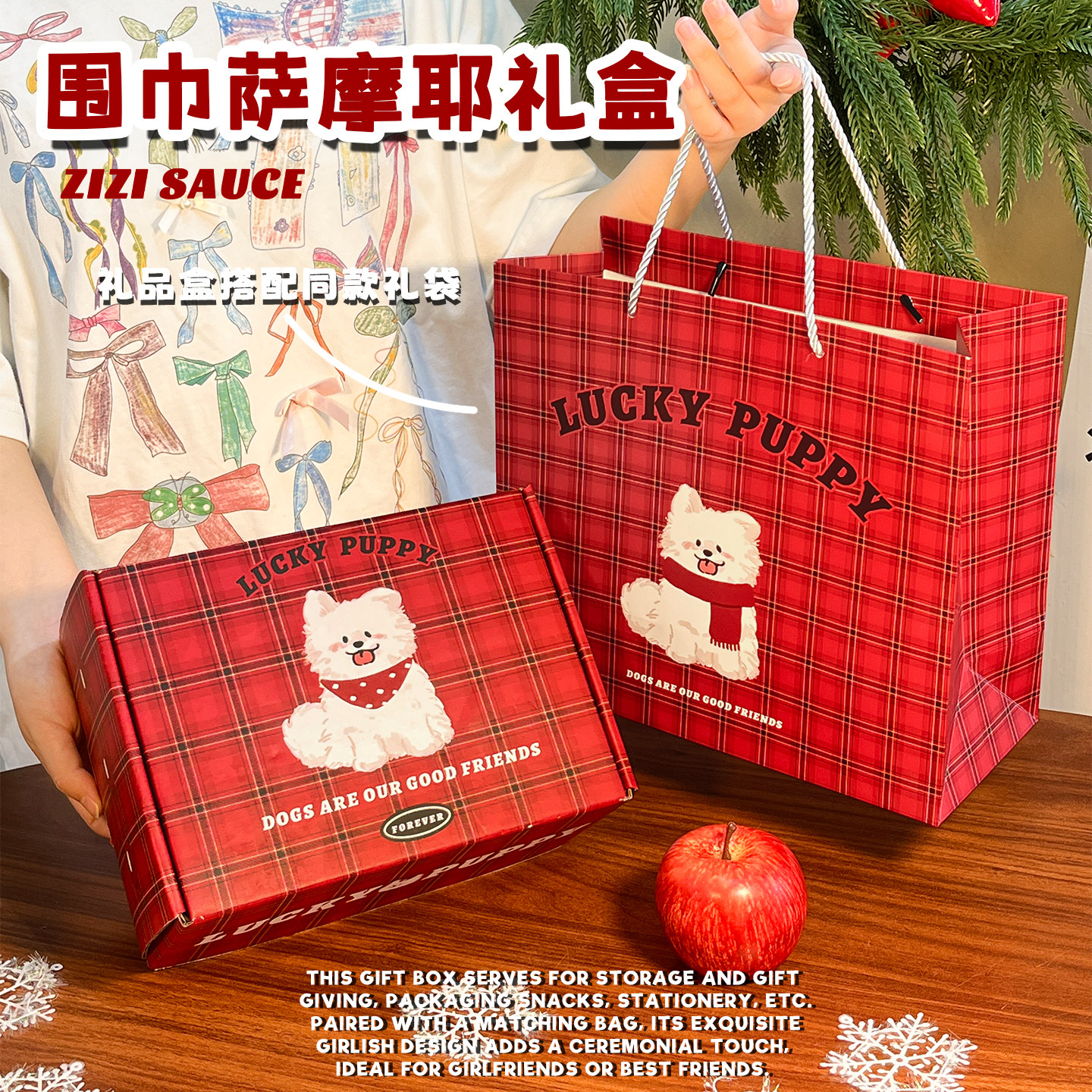 圣诞元旦节日围巾小狗礼物盒空盒子高级感礼品袋可爱大号飞机盒女