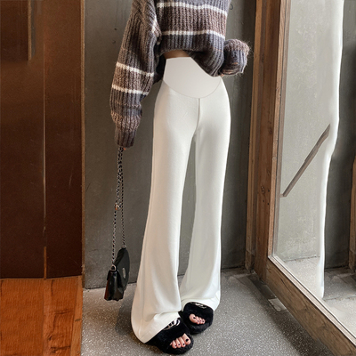 白色孕妇裤春夏新款加绒休闲喇叭拖地长裤高腰显瘦微喇托腹马蹄裤