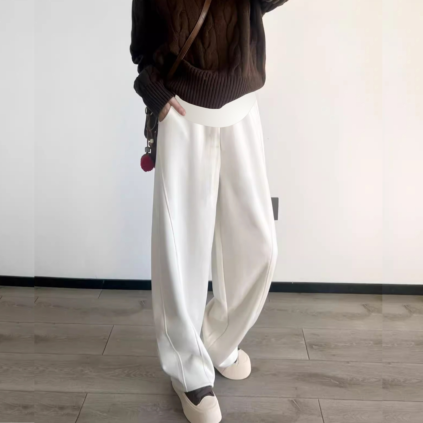 孕妇裤托腹阔腿裤秋冬款高腰垂感