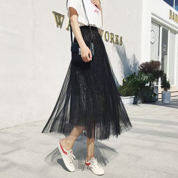 韩系秋冬款百搭裙沙裙子女2018新款半身裙 秋冬秋冬装纱线闪光纱|ruв категории Женская одежда, юбка - от Buy2taobao.com для оказания профессиональной услуги покупки агента Taobao