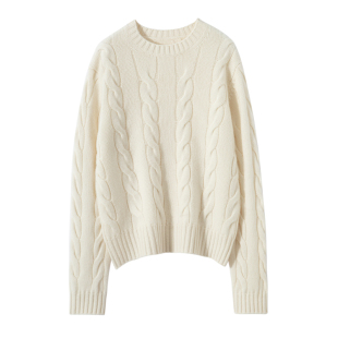 上身巨好看轻奢baby小山羊绒衫女圆领绞花针织衫宽松短款毛衣