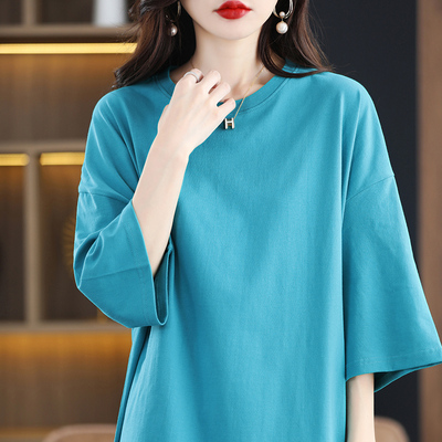 新疆棉中长款短袖宽松大码T桖