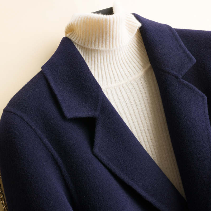修身中长款双面呢外套纯羊毛