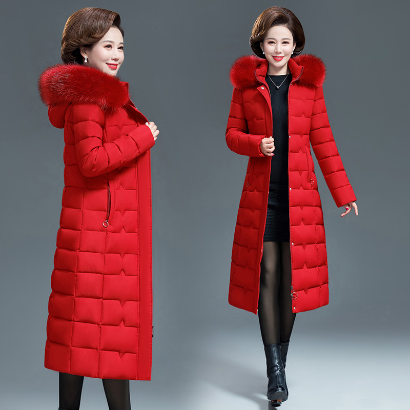 中老年加肥加大码棉服过膝妈妈装