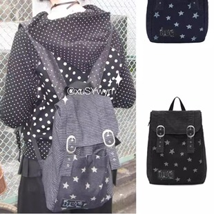 hugyourskin韩国小众女包25春Y2K波点条纹星星牛仔双肩包书包背包