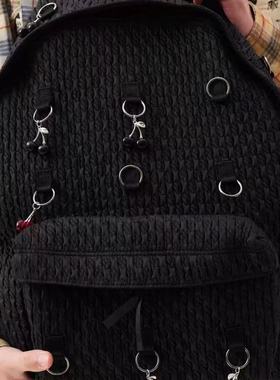 SHISUKAN原创银环珩棉背包黑色大容量小众通勤大学生书包双肩包