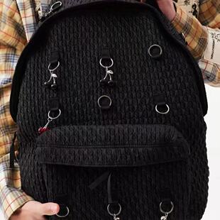 SHISUKAN原创银环珩棉背包黑色大容量小众通勤大学生书包双肩包
