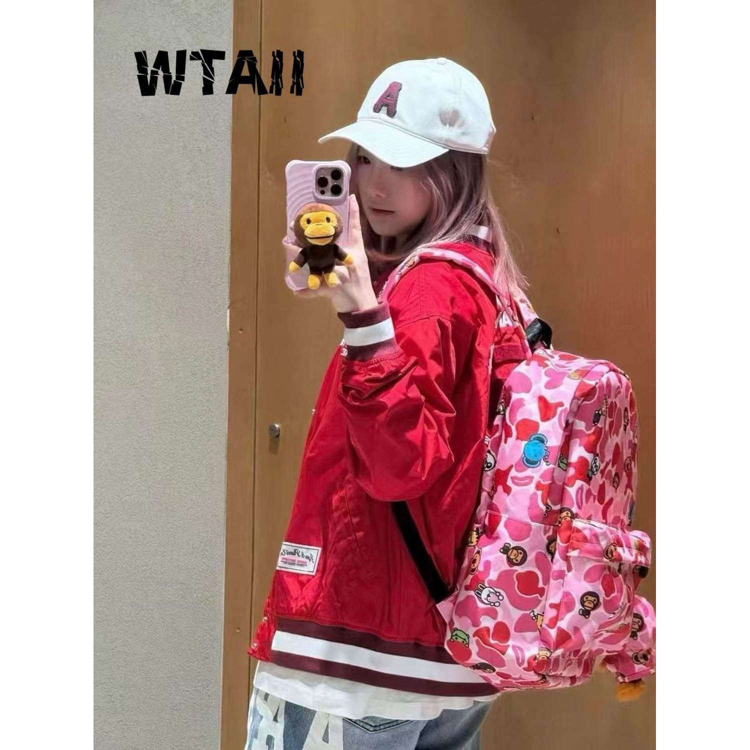 BAED BABY 卡通小猴印花双肩包 大容量学生休闲背包动物书包大号