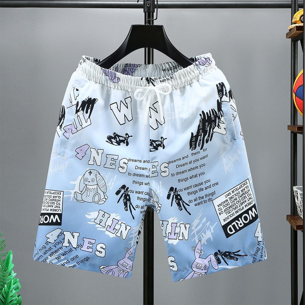 2026年新款高街风涂鸦印花短裤男夏季薄款冰丝速干休闲沙滩裤潮流