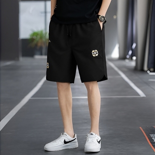 中裤 潮流刺绣冰丝速干五分裤 四分沙滩裤 运动外穿休闲短裤 男夏薄款