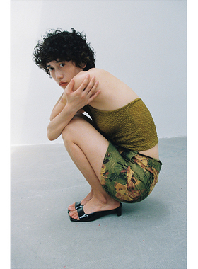 T Lonely1 设计款低腰穿绳图案复古短裙